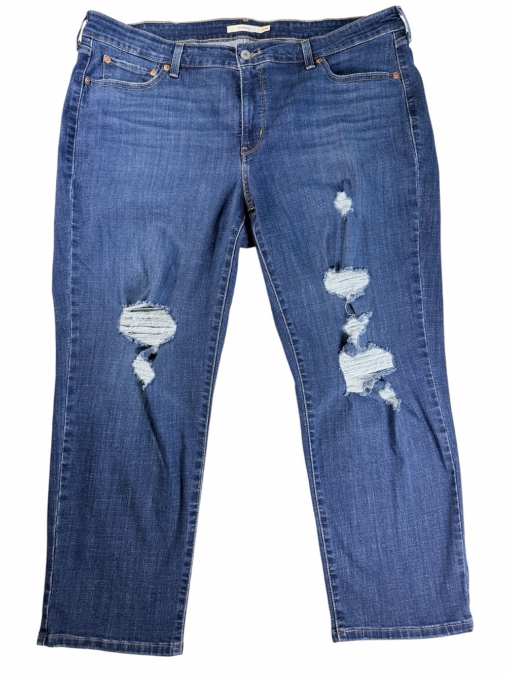 Levi's Women's Distressed Dark Blue Boyfriend Jeans